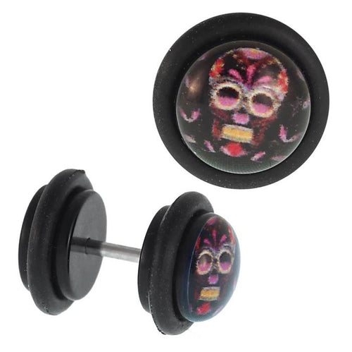 Fake Piercing Plug Totenkopf bunt schwarz Gummiring 7 mm - chic - net.de