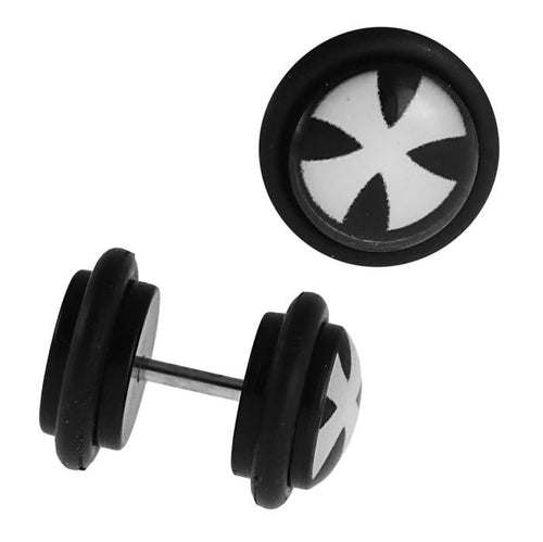 Fake Piercing Plug Tunnel Kreuz weiß groß Acryl Gummiring 7 mm - chic - net.de