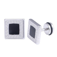Cargar imagen en el visor de la galería, Fake Piercing Quadrat 10 mm schwarz Rand Muster Edelstahl Schraubverschluss silberfarben - chic - net.de
