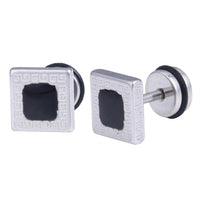 Cargar imagen en el visor de la galería, Fake Piercing Quadrat schwarz Rand Muster 7 mm Edelstahl Schraubverschluss silberfarben - chic - net.de
