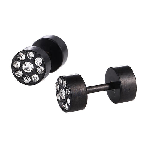 Fake Piercing schwarz rund weiße Zirkonia Steine Edelstahl Schraubverschluss - chic - net.de