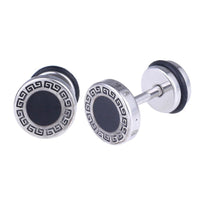 Cargar imagen en el visor de la galería, Fake Piercing schwarzer Kreis Muster Quadrate Edelstahl Schraubverschluss silber Farben - chic - net.de
