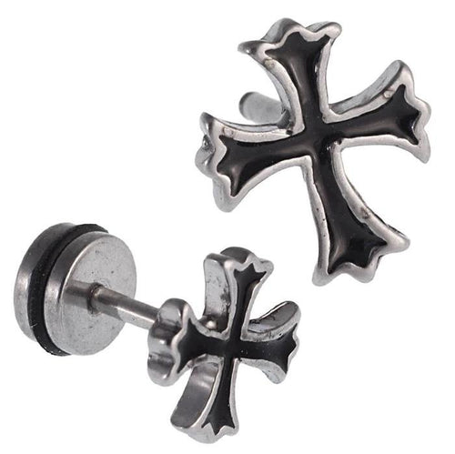 Fake Piercing schwarzes Kreuz Edelstahl Schraubverschluss silber Farben - chic - net.de