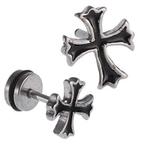 Load image into Gallery viewer, Fake Piercing schwarzes Kreuz Edelstahl Schraubverschluss silber Farben - chic - net.de
