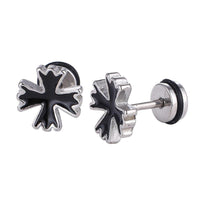 Cargar imagen en el visor de la galería, Fake Piercing schwarzes Kreuz Zacken Rand Edelstahl Schraubverschluss silberfarben - chic - net.de
