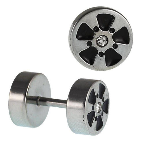 Fake Piercing silberfarben schwarze Punkte Flächen Zirkonia weiß mini 7 mm Edelstahl - chic - net.de
