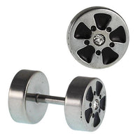 Load image into Gallery viewer, Fake Piercing silberfarben schwarze Punkte Flächen Zirkonia weiß mini 7 mm Edelstahl - chic - net.de
