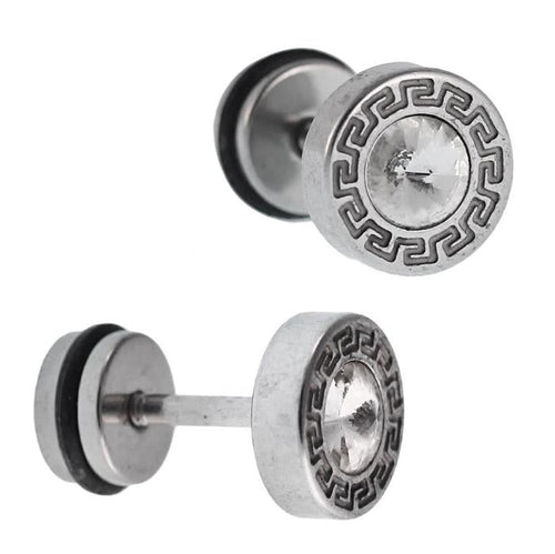Fake Piercing silbern rund kleiner Zirkonia Stein weiß quadratisches Muster Edelstahl - chic - net.de