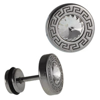 Load image into Gallery viewer, Fake Piercing silbern rund kleiner Zirkonia weiß 10 mm quadratisches Muster Edelstahl - chic - net.de
