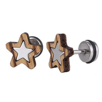 Load image into Gallery viewer, Fake Piercing silberner Stern heller Holzrahmen Schaubverschluss Edelstahl - chic - net.de
