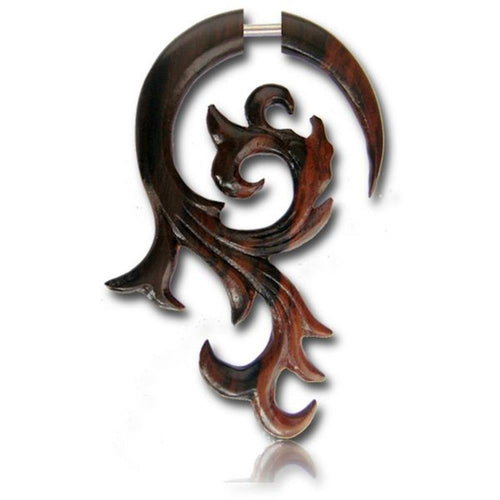 Fake Piercing Sono Holz verziert Spirale Haken braun gemasert Plug nickelfrei Ohrstecker - chic - net.de