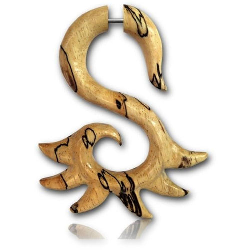 Fake Piercing Tamarindenholz Holz Zacken S - Form Plug nickelfrei hell gemasert Ohrstecker - chic - net.de
