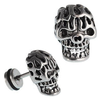 Load image into Gallery viewer, Fake Piercing Totenkopf groß Gebiss schwarz Maserung Edelstahl Schraubverschluss silbern - chic - net.de

