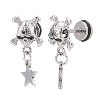 Cargar imagen en el visor de la galería, Fake Piercing Totenkopf Knochen Stern Anhänger Schraubverschluss silberfarben - chic - net.de
