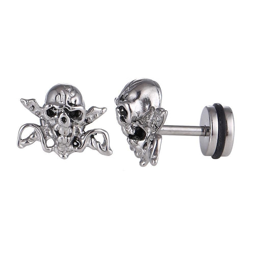 Fake Piercing Totenkopf kreuzt Schwerter Edelstahl Schraubverschluss silber Farben - chic - net.de