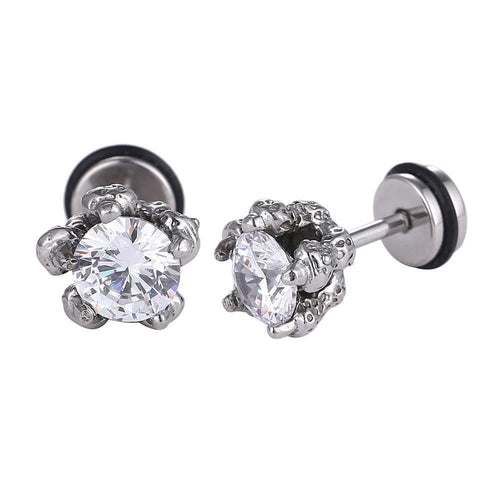 Fake Plug Piercing Edelstahl silberarben Kralle hält großen Zirkonia Stein weiß - chic - net.de