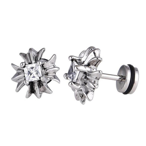 Fake Plug Piercing Edelstahl silberfarben Blume Zirkonia Stein weiß rund - chic - net.de