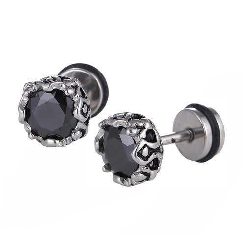 Fake Plug Piercing Edelstahl silberfarben eingefasster schwarzer Zirkonia Stein - chic - net.de