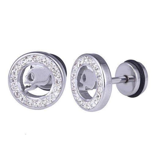 Fake Plug Piercing Edelstahl silberfarben Rand Zirkonia Steine Totenkopf Schädel - chic - net.de