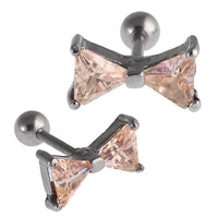 Load image into Gallery viewer, Fake Plug Piercing Edelstahl silberfarben Schleife Zirkonia Steine orange - chic - net.de
