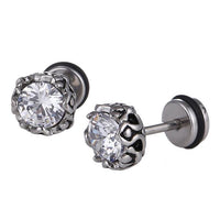 Load image into Gallery viewer, Fake Plug Piercing Edelstahl silberfarben Schnörkel Zirkonia Stein weiß rund - chic - net.de
