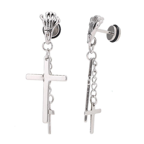 Fake Plug Piercing Edelstahl silberfarben Skelett Hand Kreuze - chic - net.de