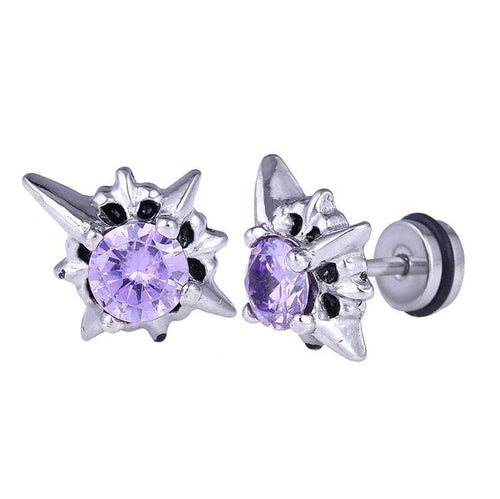 Fake Plug Piercing Edelstahl silberfarben Zacken Zirkonia Stein Lila - chic - net.de