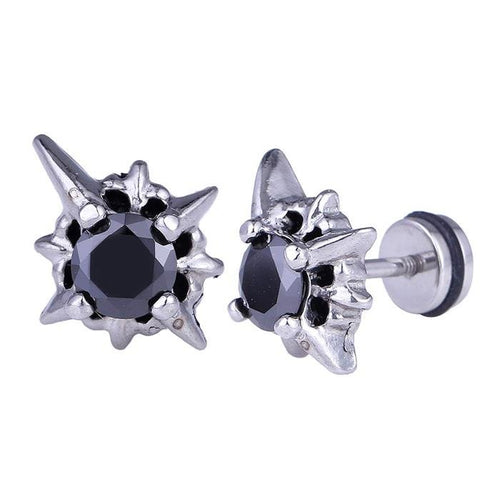 Fake Plug Piercing Edelstahl silberfarben Zacken Zirkonia Stein schwarz - chic - net.de