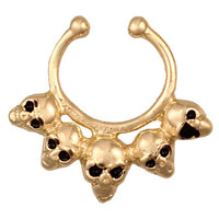Load image into Gallery viewer, Fake Septum Piercing goldfarben Totenköpfe schwarze Augen Edelstahl - chic - net.de
