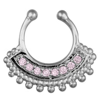 Load image into Gallery viewer, Fake Septum Piercing silberfarben Kreise Band Zirkonia Steine rosa Edelstahl - chic - net.de
