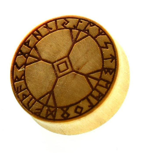 Flesh Plug Holz hell Runen Algiz Kreis double flared - chic - net.de