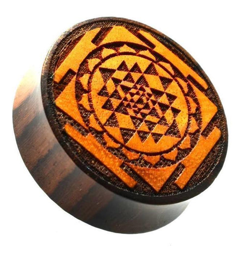 Flesh Plug Holz Sri Yantra hell dunkel double flared - chic - net.de