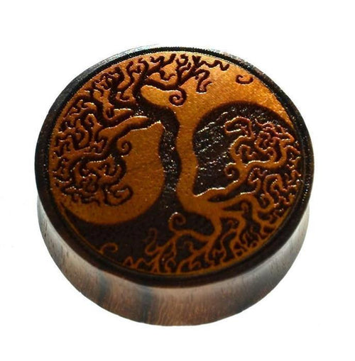 Flesh Plug Holz Yin Yang Baum des Lebens double flared - chic - net.de