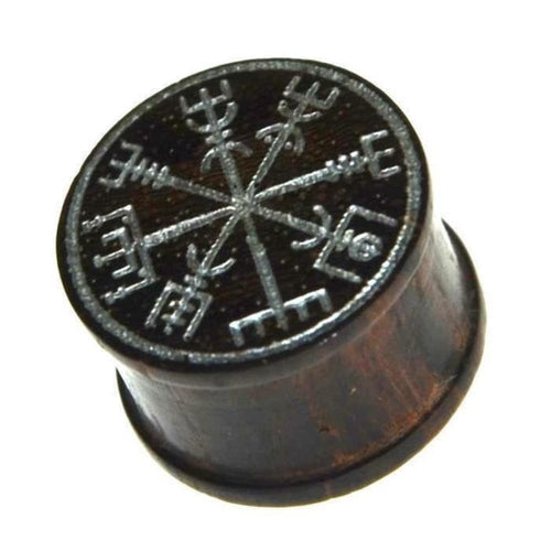 Flesh Plug Sonoholz Vegvisir Kompass silber Gravur - chic - net.de
