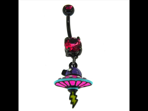 Glitzer Bauchnabel Piercing Edelstahl Zirkonia Ufo pink - chic - net.de