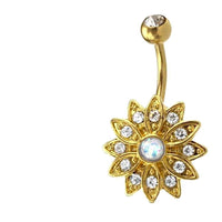 Load image into Gallery viewer, Glitzer Bauchnabel Piercing Kristall Blume Edelstahl - chic - net.de

