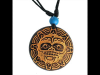 Load image into Gallery viewer, Holzkette golden Sonnenmaske Türkis Stein Sonoholz Baumwolle verstellbar unisex - chic - net.de
