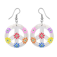 Cargar imagen en el visor de la galería, Holzohrringe schwarz Peace bunt Blumen Perlen Ohrringe Holz Edelstahl Ohrhänger Damen Organic - chic - net.de
