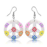 Cargar imagen en el visor de la galería, Holzohrringe schwarz Peace bunt Blumen Perlen Ohrringe Holz Edelstahl Ohrhänger Damen Organic - chic - net.de
