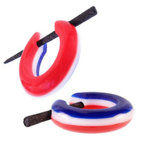 Load image into Gallery viewer, Horn Pin - Ohrringe rot weiß blau Streifen Creolen Holz Pin 14 mm handgeschnitzt - chic - net.de
