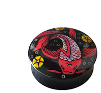 Cargar imagen en el visor de la galería, Holz Plug Fisch Koi Asia rot schwarz Tunnel Unisex Ohrschmuck Teakholz

