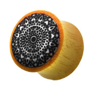 Cargar imagen en el visor de la galería, Holz Plug hell schwarz weiße Mandala Blume Resin Inlay Tribal Piercing
