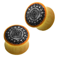 Cargar imagen en el visor de la galería, Holz Plug hell schwarz weiße Mandala Blume Resin Inlay Tribal Piercing
