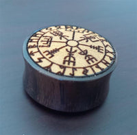 Cargar imagen en el visor de la galería, Flesh Plug Vegvisir Runen Kreis Holz Sonoholz Jackfrucht double flared
