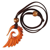 Cargar imagen en el visor de la galería, Kette Holz Flügel Spiralen Anhänger rotbraun Lederband Holzperlen verstellbar 75 cm - chic - net.de
