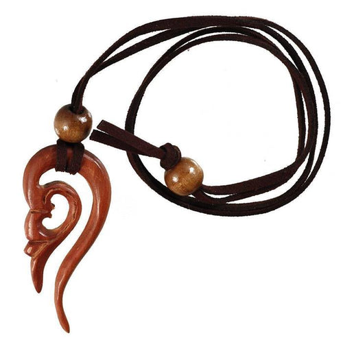 Kette Holz Ornament Bogen Anhänger braun Lederband Holzperlen verstellbar 75 cm - chic - net.de