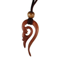 Cargar imagen en el visor de la galería, Kette Holz Ornament Bogen Anhänger braun Lederband Holzperlen verstellbar 75 cm - chic - net.de
