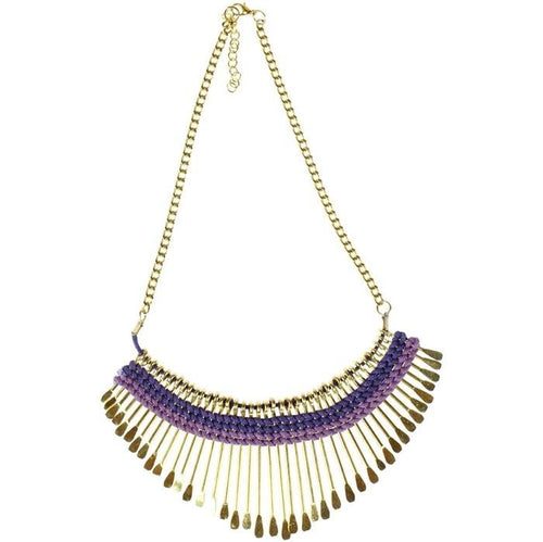 Kette lila violett Messing Statement Stäbchen gold Baumwolle nickelfrei 44 - 48,5 cm antik Tribal - chic - net.de