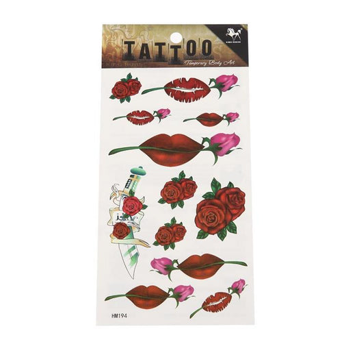 Klebe Tattoo Rosen rot pink Kussmund Lippen Mund Lippenstift 12 Motive 1 Bogen - chic - net.de