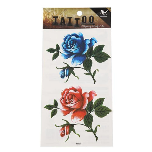 Klebetattoo Rosen rot blau gezeichnet Auqarell Effekt 2 Motive 1 Bogen - chic - net.de